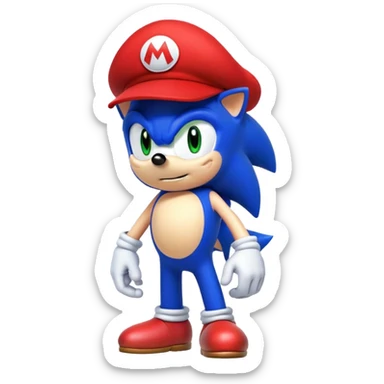 Sonic the hedgehog wearing a classic Red Mario hat sticker