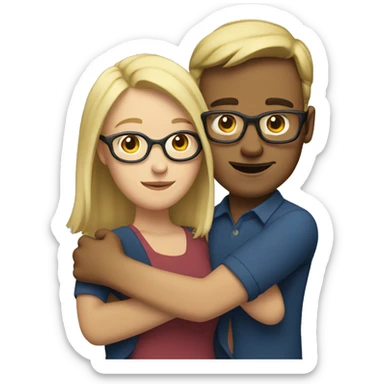 hugging blonde woman with glasses and brown-haired man sticker