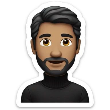 memoji of a man, apple-style,modern,dark hair,black sweater sticker