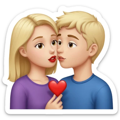 girl giving boy lots of kisses sticker