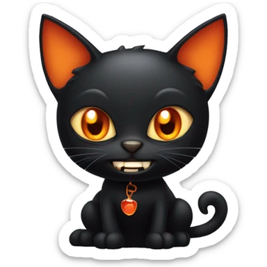 Black cat with orange eyes is wearing vampire costumes and has vimpares teeth  sticker