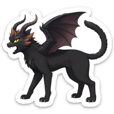 Black edgy Noivern-Noibat-Purloin-Torracat-Lykoi-Caracal-cat-Fakemon-fusion-hybrid-creature sticker