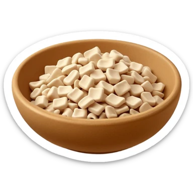 loose mound of irregular soy protein pieces, light beige, dry porous rough surface, uneven chunks or curls, airy fibrous, like dehydrated plant matter, no bowl packaging or garnish, soft lighting, subtle shadows, emoji scale sticker