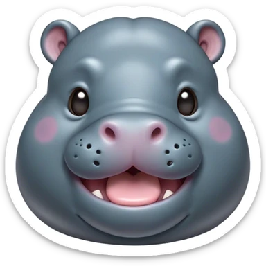 Cinematic Cute Yawning Hippo Portrait Emoji, Head tilted slightly with a dramatic, wide-open yawn, showcasing a soft, smooth slate-gray hide with gently drooping ears, round eyes barely open in drowsy contentment, Simplified yet irresistibly adorable features, highly detailed, glowing with a soft, cozy glow, high shine, relaxed yet expressive, stylized with a touch of aquatic charm, bright and endearing, soft glowing outline, capturing the essence of a sleepy yet affectionate hippo, so drowsy it feels like it could stretch out of the screen and curl up for a nap! sticker