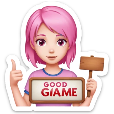 girl with pink hair sign saying "Good Game" sticker