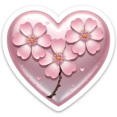 heart with a sakura blossom overlay and silver highlights sticker