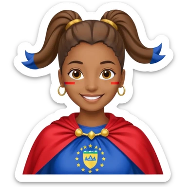 A brown skin girl with a slick ponytail and edges with a Cape Verde flag sticker