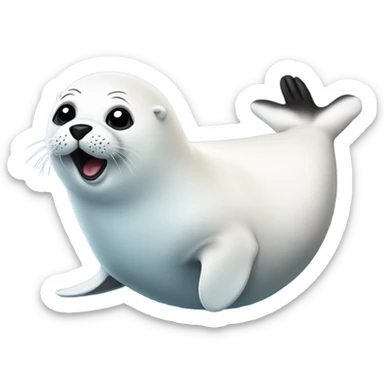 fluffy harp seal happy with flippers up in the air sticker