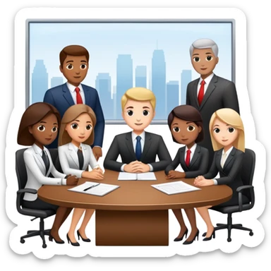 diverse team in business attire discussing at a meeting table sticker