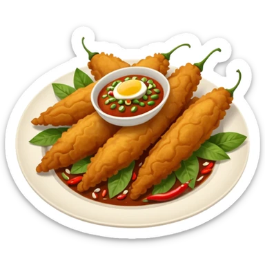 indonesian fried food with chili on a plate sticker