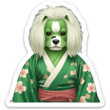 hot-guy-noh-dog-mask-green-longhair-japanese-kimono sticker