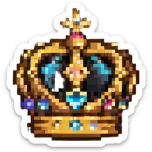pixel art small golden crown with jewels sticker