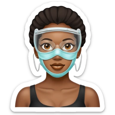 black woman with glassed braces and mask sticker