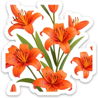 Traditional Japanese tiger lily (oniyuri) flower with elegant sumi-e inspired style, vibrant orange-red petals with black spots, delicate brush-like strokes, zen aesthetic sticker