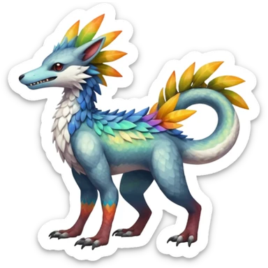 Colorful Fruity Iridescent Warm-colored Tropical Exotic Vernid-Sergal-Trico-Silvally-Nargacuga-fusion-hybrid-animal-creature, full body sticker