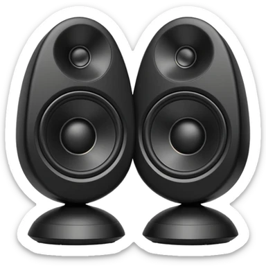 pair of big speakers emoji, deep matte black metal body, circular speaker cones with subtle depth, smooth rounded edges, minimalistic futuristic 3D style, luxury aesthetic sticker