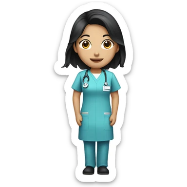 Asian nurse with black hair and tan skin in scrubs sticker