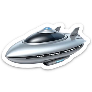 Futuristic floating down-facing metallic ring-shaped spaceship sticker