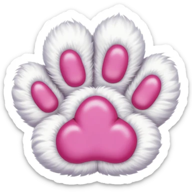 white cat paw with arm, from the bottom, vivid pink toe beans, cute sticker