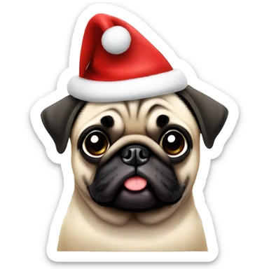 Pug wearing Christmas hat and Christmas lights sticker