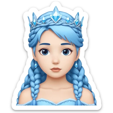braided hair ice princess with ice crown, blue hair sticker