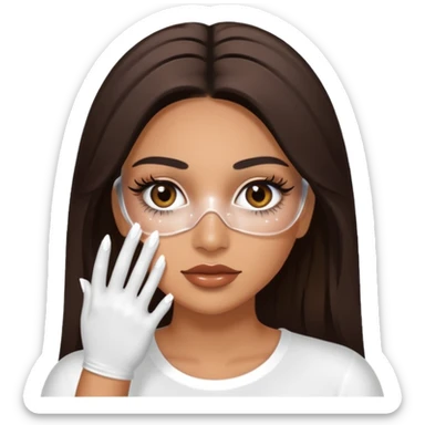 Baddie Latina emoji with fake lashes and white nails with white liquid covering her face sticker
