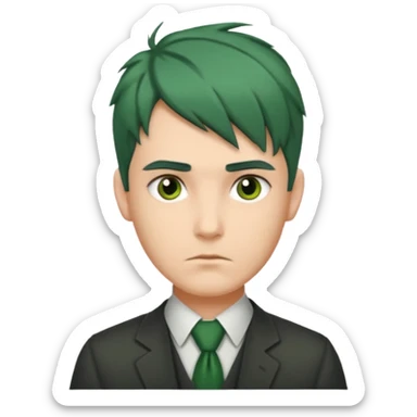 Man with Green Ponytail – dark-green tied hair, calm serious face. sticker