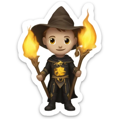 A sun warlock who is pale with brown hair and is holding a black kitten sticker