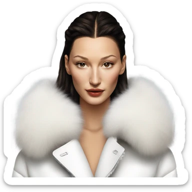 Bella hadid in white fur, minimalist style  sticker