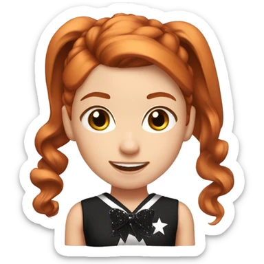 Redhead girl wearing black sparkly all star cheer uniform with a high ponytail with a bow  sticker