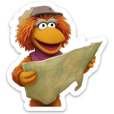 Fraggle with a big map sticker