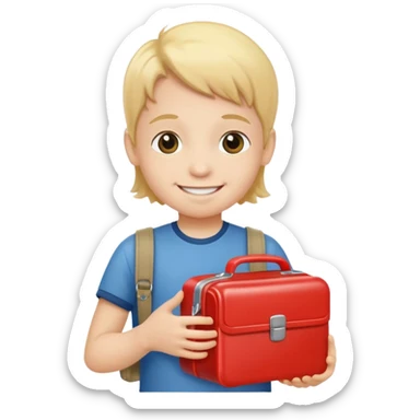 child with lunchbox sticker