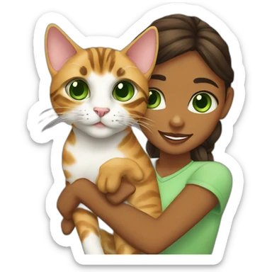 Green-eyed girl holding a green-eyed Bengal cat sticker