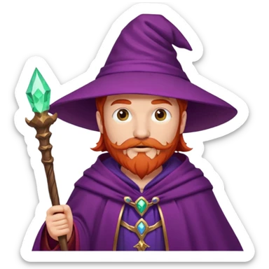 red haired wizard with mustache, purple cloack sticker