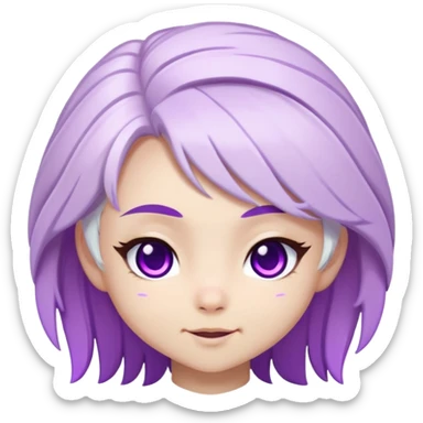 Chibi Sable Ward with playful wink, white hair with purple streaks, fully purple eyes, with small GG text appearing beside her sticker