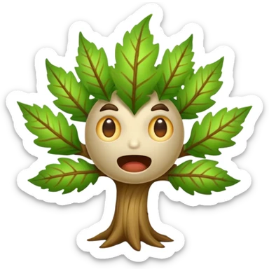 woodland spirit jump scare reaction with leaf hair standing up sticker