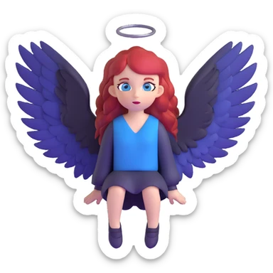 diabolical girl with wings, red hair, blue eyes, dark aura sticker