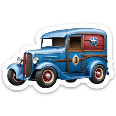 A very fast racing 1934 body shell rustic old antique rat Chevrolet hot rodded moving van that’s blue and cherry pearl  sticker