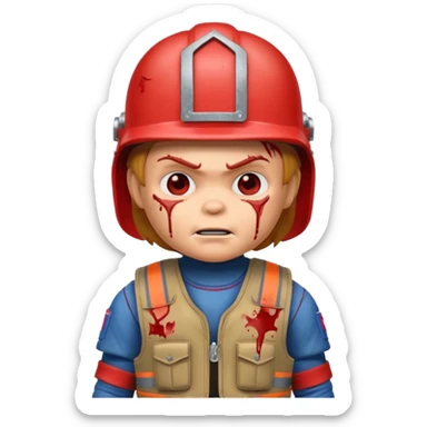 Chucky con casco y chaleco antibalas sticker