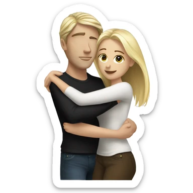 White realistic couple dark ref hair girl and blond men hugs sticker