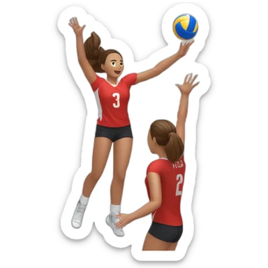 Girl playing volleyball in red jersey and blocking the opponent sticker