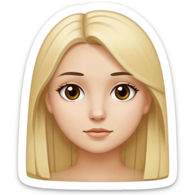 Chica con pelo rubio  y muy liso ojos oscuros y sticker