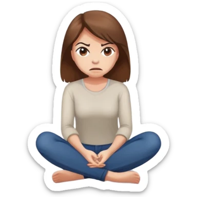 angry woman with brown hair sitting on a floor avoiding conversation sticker