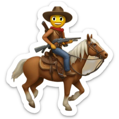 Pascalito and Thushy riding the same horse with texas hats both armed with a rifle sticker