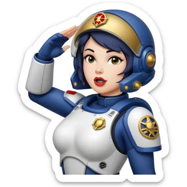 woman space marine in bodysuit salutes tongue out sticker