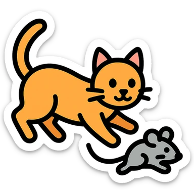 cat chasing a mouse icon with color and black outlines sticker