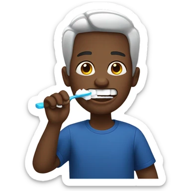 black guy wearing dark blue t-shirt brushing his teeth sticker