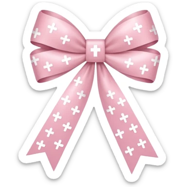 super pale pink bow confetti but the paper confetti are the pale pink bows all spread out with white tiny glitter and then with a cross on it sticker
