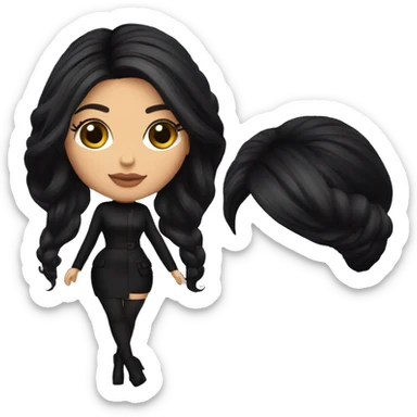 Kylie Jenner en robe noire et cheveux attaché et talon sticker