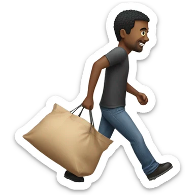 a man dragging a large bag behind him sticker
